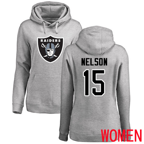 Oakland Raiders Ash Women J  J  Nelson Name and Number Logo NFL Football #15 Pullover Hoodie Sweatshirts